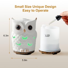 ALIEYE,un difusor de aceites esenciales de búho de blanco, difusor de aceite esencial mejorado, 200 ml silencioso con protección de apagado automático sin agua, humidificador de niebla fría con 7 luces LED de colores para recámara, hogar, oficina