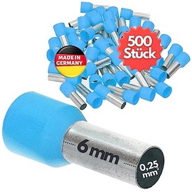 Kalitec AE02506HBL Insulated Wire End Ferrules 0.25 mm² 6 mm Long Light Blue I Made in Germany I Industrial Quality Pack of 500