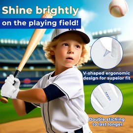 AIGEVTURE Youth Baseball Bating Gloves Softball Batting Gloves Adult Kids Boys Girls White Medium