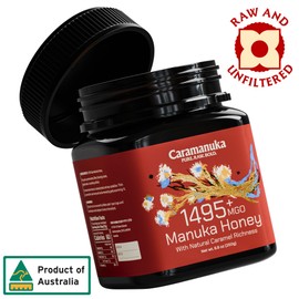 Caramanuka Manuka Honey MGO 1495+ / 100% Raw, Pure, Unfiltered & Unpasteurized, 3rd Party Tested, Ultra-Potent, Glyphosate-Free, Australian Premium Manuka Honey