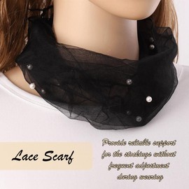 DHER 38 x 32 cm Simple Lace Collar Design Summer Lace Collar Beads Lace Neck Scarf Fashion Versatile Lightweight and Breathable Mesh Yarn Neck Protection Sun Protection Cover Scars, black