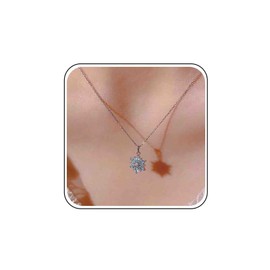 CZ Snowflake Pendant Necklace Silver Petite Diamond Drop Necklace Blue Crystal Wedding Necklace Cubic Zirconia Choker Simple Thin Chain Necklace Marquise Jewellery for Women, Zinc