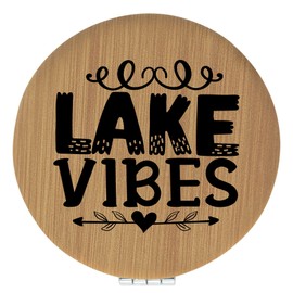 Enthoozies Lake Vibes Tan 2.5" Diameter Laser Engraved Leatherette Compact Mirror