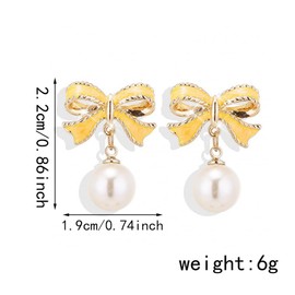 Bow Earrings for Women Trendy Gold Pearl Drop Dangle Earrings Bowknot Stud Wedding Party Daily Jewelry Accessory Gifts (Yellow Earring)
