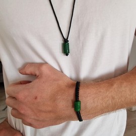 Dunkelgrüne Jade-Halskette und Armband für Männer, handgefertigter Schmuck