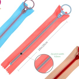 20Pcs Colorful Resin Zippers with Ring Pulls for DIY Tailor Sewing Craft Accessories Mixed 10 Color - 10 Inch
