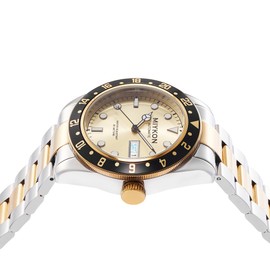 Miykon Automatic Watches for Men | Full Stainless Steel Mens Dive Watches with Quickset Day Date | Rotating Bezel, Skeleton Caseback, Luminous Hands and Markers, Japan Automatic, 50M Water Resistant (Two-Tone Bracelet, Gold Dial, 41mm)