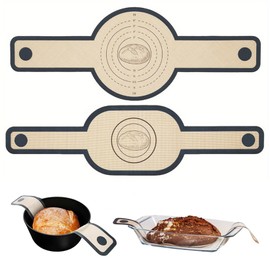 JurciCat 2 Stück Wiederverwendbare Backmatte Silikon für Dutch Oven Brot Backen Zubehör mit Langen Griffen für Brottopf Brotmatte für Backofen