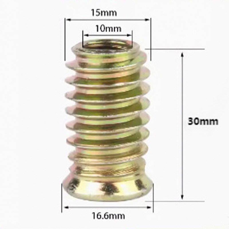 Wood Furniture M10x30mm Threaded Insert Nuts Interface Hex Socket Drive