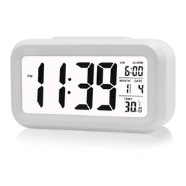 Cisixin LED Alarm Digital Clock Snooze Sensor Light Activated Backlight Date Temperature Display (White)