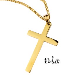 24K Gold Cross Necklace For Men Pendant Solid plated Clasp Women Thin for Charms Miami Cuban Link Diamond Cut (18.0)