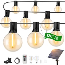OHLUX 120FT Solar String Lights Outdoor with Remote, Commercial Grade Patio Lights with 52 Shatterproof G40 Globe LED Filament Bulbs, Dimmable Outside Edison Hanging Light for Backyard Party Decor