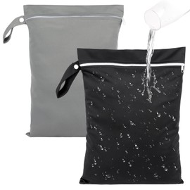 Deepton Wet Bag, 40 x 30 cm Waterproof Wet Bag Swimming, Wet Bag Swimming Bag with Zip, Reusable Laundry Bag for Dirty, Beach Towels, Nappies, Black & Grey, laundry bag bag