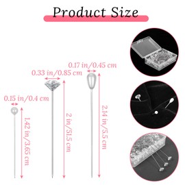 300Pcs Corsage Boutonniere Pins Bouquet Pins for Flowers Teardrop Pearl Head Pin Floral Crystal Diamond Pin White Pearl for Wedding Bridal Hair Accessories Jewelry Decoration DIY Craft Sewing