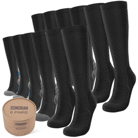 SONORAN 6 Pairs Compression Socks Women & Men 20-30 mmHg Compression Stockings Bas de Compression Femme Homme Knee High Support for Running, Travel, Athletic XXL (Black&Blue&Gray)