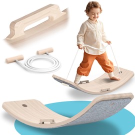 Wooden Wobble Balance Board Kids, 27 Inch Balance Board Toddlers with Natural Wood Board with Rope for Indoor&Outdoor Exercise, Open Ended Learning Toy for Body Training, Birthday Christmas Gift
