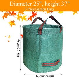 YAYODS 3 Pack Garden Waste Bags 80 Gallon Reusable Yard Waste Bags Lawn Bags with Handle Reusable Leaf Bags Heavy Duty for Garden Leaves and Waste Collection