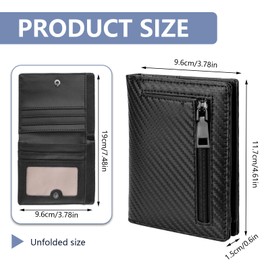 Slim Bifold Wallet for Men with Zipper Coin Pocket, Leather RFID Blocking Pouch, Black Compact Minimalist Front Pocket Wallets for Men with ID Window and 7 Card Slots (Black)