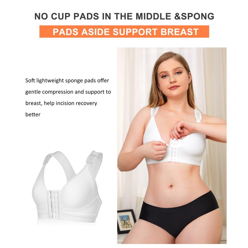 Wonderience Post-Surgical Bra Wide Adjustable Straps with Front Closure Wirefree