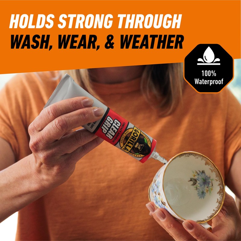 Gorilla Clear Grip Waterproof Contact Adhesive, 3 Ounce Tube, Clear,