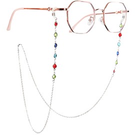 JIAODIREN Eyewear Chain, 18K Women's Eyewear Chain, Sunglasses Hanging Chain, Bbeaded Eyewear Chain, Fashion Eyewear Chain. (Silver gemstone)