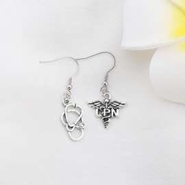 bobauna Nursing Caduceus Stethoscope Asymmetrical Drop Earrings Medical RN LVN LPN Jewelry Gift For Nurse Doctor (LPN earrings)