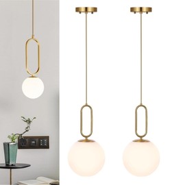 Battery Operated Chandelier Lights Set of 2，Rechargeable Pendant Light,Indoor Ceiling Light Fixture with Remote 12 Colors Modes Dimmable for Dining Room Kitchen Bedroom Living Room(Gold)