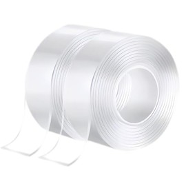 Nano Cinta Adhesiva de Doble Cara Lavable Sin residuos (2 Rollos) 20 mm X 3 Metros por Rollo, Nano Tape Transparente Reutilizable para Paredes, Cocina, Alfombra y Fijación.