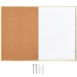 Okydoky Small Size Cork/Dry Erase Combo Board, 10.6" x 14.6" Magnetic Dry Erase Board/Bulletin Combination Board, Gold Aluminum Frame, Whiteboard & Corkboard(ZHBB-Gold-2737)