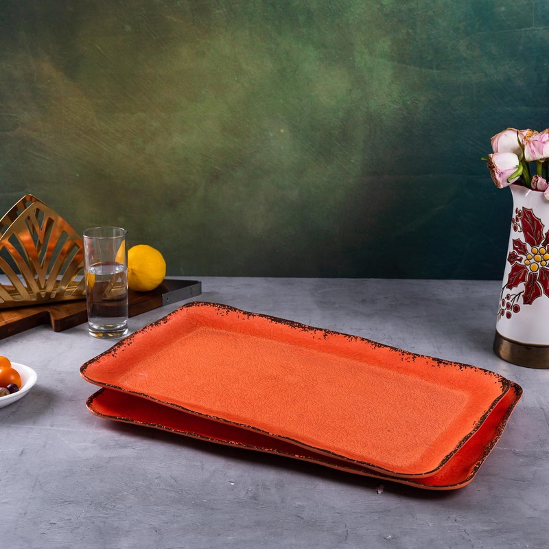 LEHAHA Melamine Serving Tray/Platters Set of 2, 17.5" x 10",