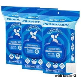 matern'ella Hanging Flushable Wipes Unscented Extra Large Corner-Connected Wet Wipes Adult Plant Based Fibers with Probiotics Alcohol Free Sewer Safe Butt Wipes Travel 3 Packs of 80 Wipes