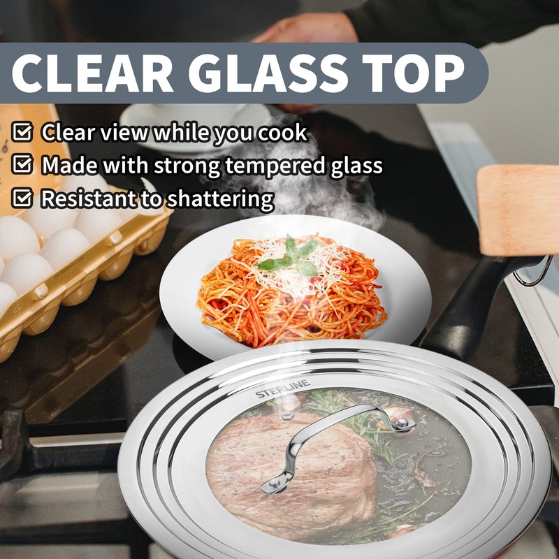 Sterline Large Universal Lid,Fits 8 -12 Inch Cookware,Tempered Glass Top