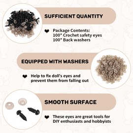 Aswalling 100PCS Plastic Safety Crochet Eyes Bulk with 100PCS Washers for Crochet Crafts (0.24Inch/6mm)