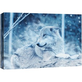 SIGNFORD Canvas Print Wall Art Set White Wolf in the Snow Forest Animals WildLife Photography Modern Art Contemporary Portrait Colorful Cool for Living Room, Bedroom, Office - 12"x18"