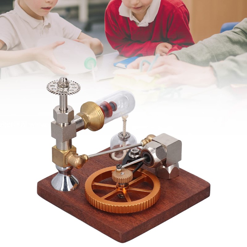 Honio Stirling Engine Model, Ornamen Table Beech Base Stirling Engine