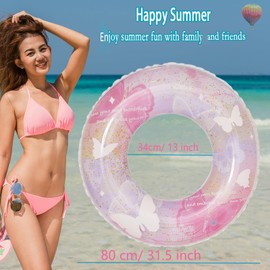 Inflatable Pool Floats Adults - 3 Pack Floaties Pool Tubes Swim Rings Striped Green Red Yellow Inflatable Pool Float for Swimming Pool Party Lake Beach Adults (Butterfly and Bow, Large-32 inch)