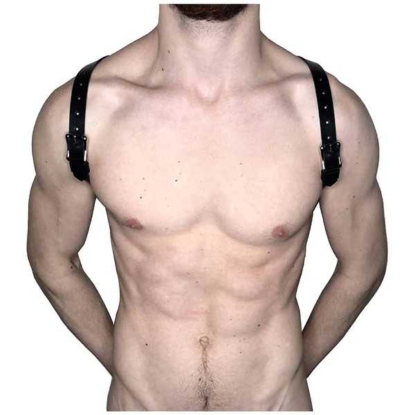 keland Men's Punk Leather Adjustable Belt Body Harness Underwear Chest Strap Role Play Party Clothing Strap, Black-008
