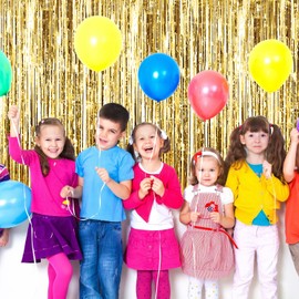 4 Pack Foil Curtains Metallic Fringe Curtains Shimmer Curtain for Birthday Wedding Party Christmas Decorations (Gold and Black)