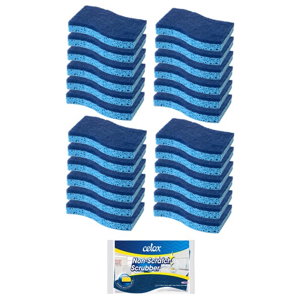 CELOX Esponja exfoliante de doble cara antiarañazos, esponjas de limpieza para platos de larga duración, esponjas de celulosa para lavar el hogar, 24 unidades, 4.5 x 2.8 x 0.8 pulgadas