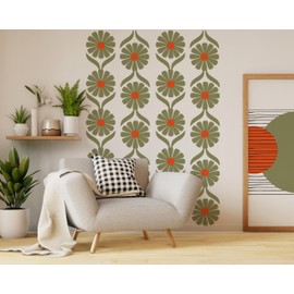 Mid-Century Modern Floral Design Wall Decal | Retro Pattern | 80" x 22" Peel and Stick Wall Decor | Custom Colors