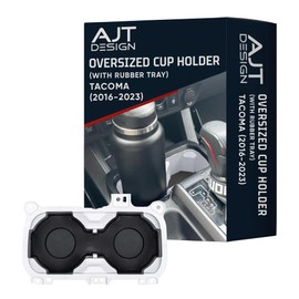 AJT DESIGN Oversize Cup Holder with Tray Compatible with Toyota Tacoma 2016–2023 | Fits 3.65" Bottles | Car Cup Holder Organizer | Center Console Upgrade, Tacoma Interior Accessory | White