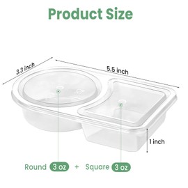 Ocmoiy 20pcs Double Compartment Condiment Containers with Lids, Reusable Snack Pack Containers for Take-out Sauces and Snacks, Portion Control