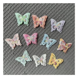 SuiGlory 10pcs Colorful Butterfly Lace Patches, Double Layer Organza Butterfly Applique Patches for Wedding Bride Hair Accessories Dress Curtain