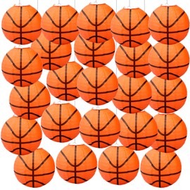 24 PCS Basketball Paper Lanterns 8 Inch Ceiling Hanging Basketball Lanterns Decorations Orange Basketball Sports Party Paper Lanterns for Sport Themed Birthday Party Sport Team Dinner Party