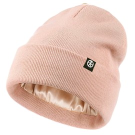 Enwokran Unisex Soft Feel Turn up Slouch Knit Beanie Hat Warm Fleece Lined Winter Hat for Cold Wet Weather, Windproof & Warm & Stretchy (Pink)
