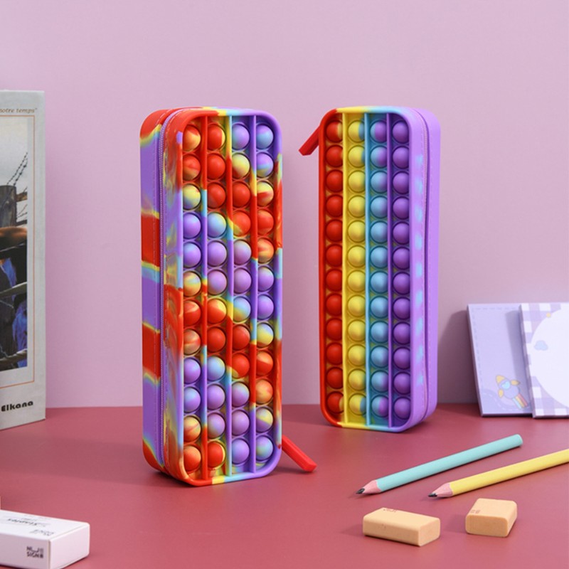 Waterproof Rainbow Push Bubble Stationery Box Silicone Decompression Toy Rectangle