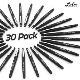 Lelix Felt Tip Pens, 30 Black Pens, 0.7mm Medium Point Felt Pens, Felt Tip Markers Pens for Journaling, Writing, Note Taking, Planner, Perfect for Art Office and School Supplies
