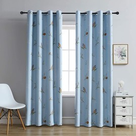 SUOUO Double Sided Patterned Birds Blackout Curtains for Bedroom 96 Inches Long 2 Panels Room Darkening Farmhouse Blue Window Drapes for Living Room