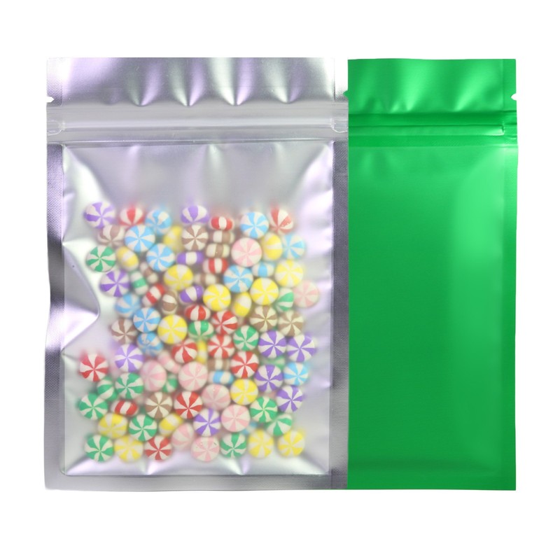 Flat Resealable Mylar Zipper Seal Lock Matte Green with Translucent