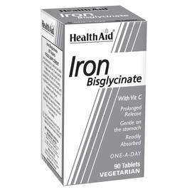HealthAid Iron Bisglycinate 30mg Tablets – High Strength Iron Supplement – Supports Energy Release, Normal Cognitive Function & Red Blood Cell Formation – 90 Vegetarian Tablets